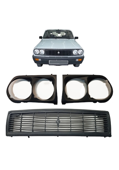 Renault 12 Toros Far Çerçeveleri + Ön Panjur Set Halinde 3 Parça 3'lü Komple Takım
