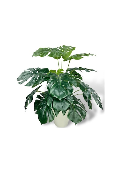 Yapay Çiçek Krem Saksıda Monstera Deve Tabanı Yeşil Doğal Dokulu 18dal 50cm Salon Çiçeği Yapay Bitki