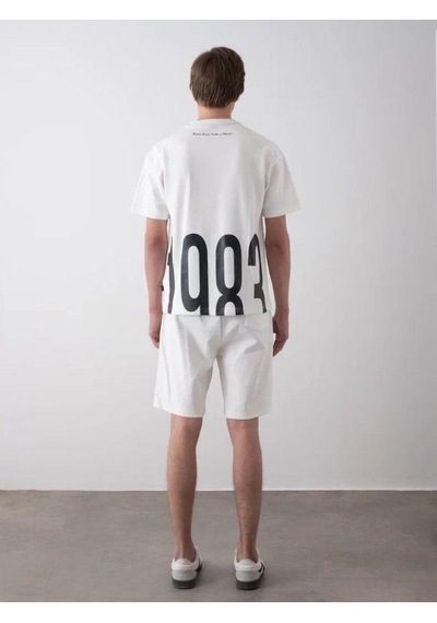Erkek Çocuk 1983 Yazılı Pamuklu Oversize T-shirt Şortlu Takım-15797 Ekru