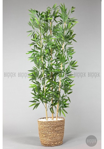 Yapay Bambu Ağacı 140cm Hasır Saksıda Krem