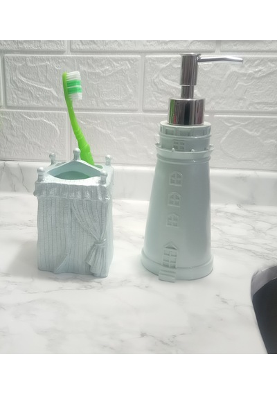 SIVI SABUNLUK,DİŞ FIRÇALIK 2 Lİ BANYO SETİ,DENİZ FENERİ Mavi