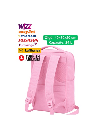 Jet Turtle Seyahat Sırt Çantası 40cm 40x25x15 Cm Pegasus, Wizz Air, Ryanair, El Valizi Koltuk Altı Valizi Pembe