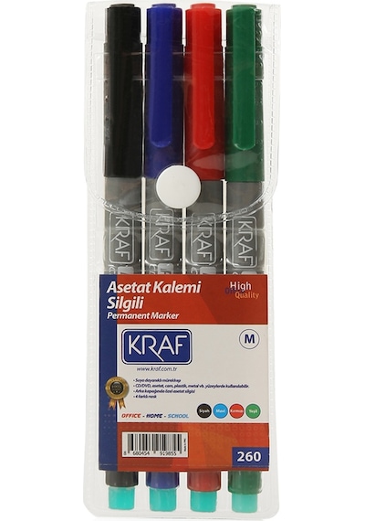KRAF ASETAT KALEMİ SİLGİLİ (M) 4 LÜ SET Çok Renkli