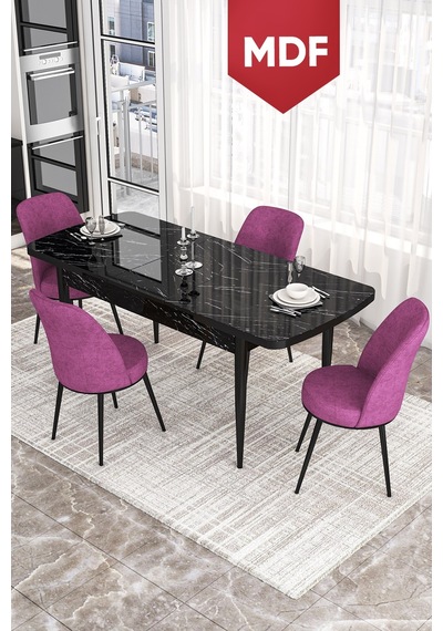 Canisa Kor Serisi MDF 70x114 Açılabilir Mutfak Masası Takımı Siyah Mermer Desen Masa 4 Mor Sandalye Masa Siyah Mermer Desen Sandalye Mor Canisa Kor Serisi MDF 70x114 Açılabilir Mutfak Masası Takımı Siyah Mermer Desen Masa 4 Mor Sandalye Masa Siyah Mermer Desen Sandalye Mor