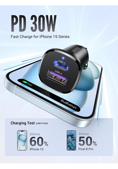 Lexroo 30w 2 Portlu Araç İçi Şarj Cihazı Çakmaklık Adaptörü, 25845 Standart