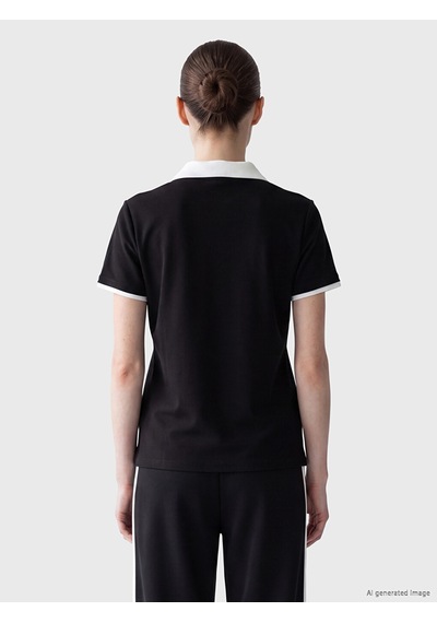 Lcw Comfort Siyah Polo Yaka Soft Touch Kadın Tişört