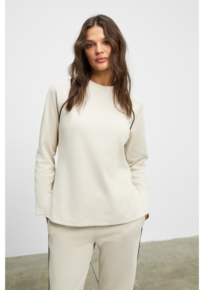 Ethıquet Elsbeth Kadın Bisiklet Yaka Yanı Yırtmaçlı Reglan Kol Oversize Beli Lastikli Borupaça Bej A