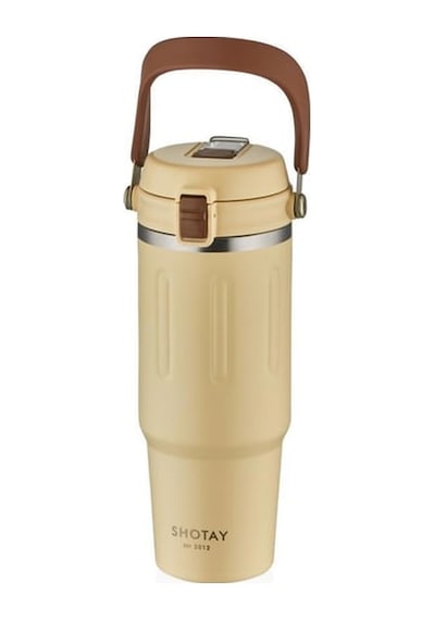 Shotay St-8168 Çift Kullanım Pipetli/rahat İçim Beyaz 900ml Çelik Termos