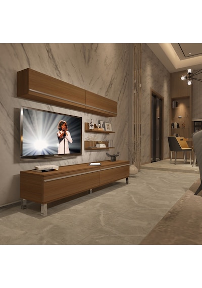 Decoraktiv Eko 5 Mdf Std Krom Ayaklı Tv Ünitesi Tv Sehpası Ceviz