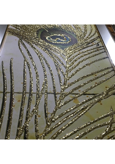 Tavus Kuşu Ve Tüy Altın Simli Kanvas Tablo Seti