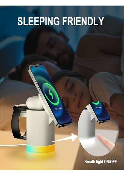 Deanb AW013 15 3 İn1 Kablosuz Mıknatıslı RGB Şarj Cihazı Beyaz