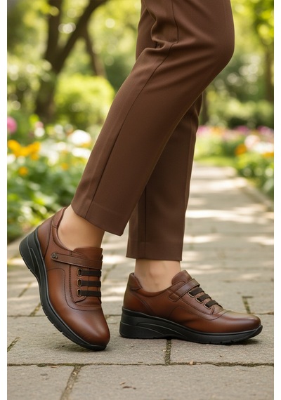 Taba Hakiki Deri Anatomik Kadın Casual Ayakkabı Plv144 Z Taba
