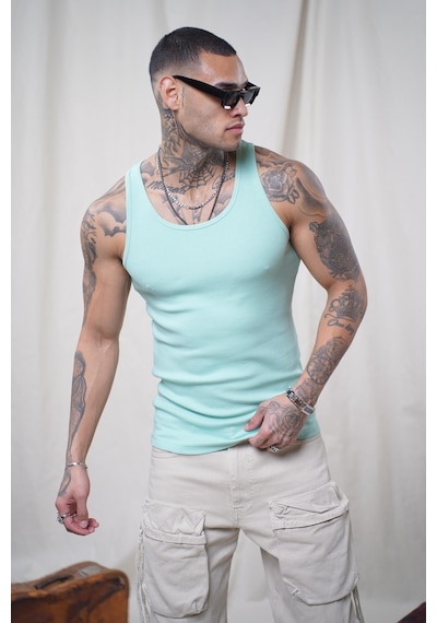 Slim Fit Kaşkorseli Esnek Düz Erkek Sporcu Atlet Mint Yeşili