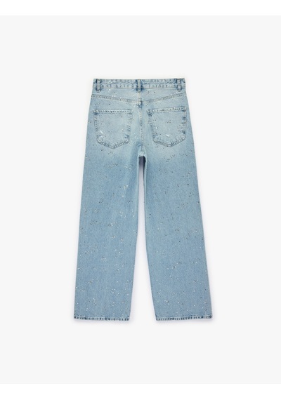 Koton Rahat Kalıp Düğmeli Cepli Taşlı Denim Pantolon - Baggy Jeans Açık İndigo 6sal40103md Açık İndigo Koton Rahat Kalıp Düğmeli Cepli Taşlı Denim Pantolon - Baggy Jeans Açık İndigo 6sal40103md Açık İndigo