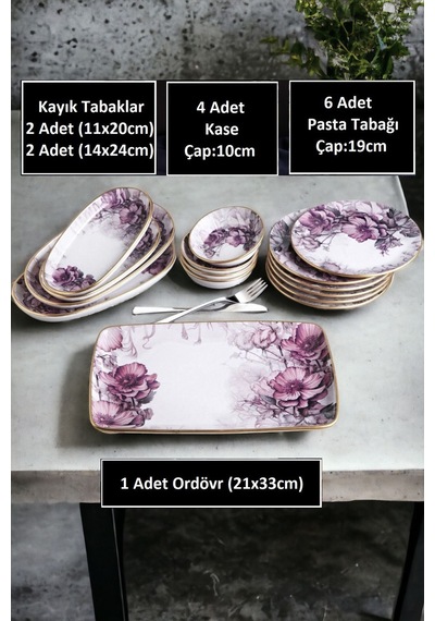 Petunia 15 Parça Seramik Kahvaltı Pasta Sunum Tabağı Takımı Seti Çok Renkli