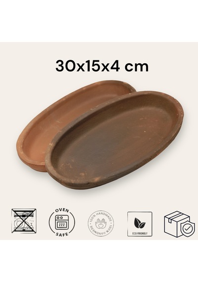 2'li Toprak Sırsız Oval Balık Güveci Pişirme Tavası 30x15x4