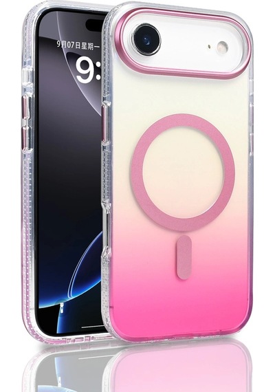 Apple Uyumlu iPad iPhone 17 Air Kılıf M-safe Şarj Özellikli Transparan Renk Geçişli Zore Toros Kapak Rose Pembe