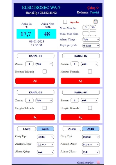 Electrosec WA-7 Akıllı Ev Otomasyon ve Isı Nem Takip Sistemi  (Wi-Fi, 7 Kanal)