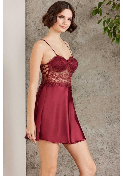 Pierre Cardin 6005 Kadın Saten Dantelli 6'lı Set-bordo Bordo