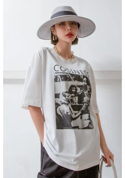 Startmore Kadın Beyaz Cosinessoversize T-shirt