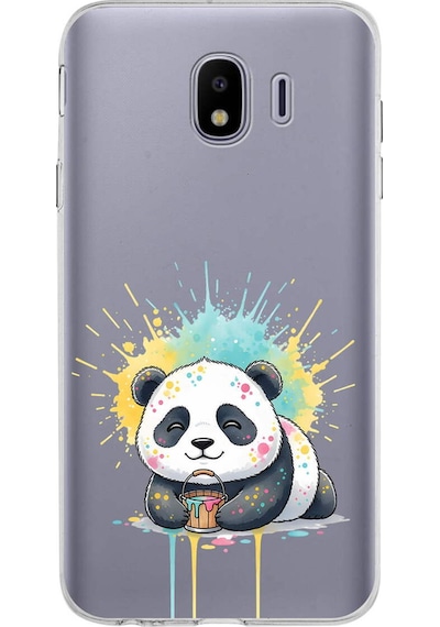 Samsung Galaxy J4 İle Uyumlu Splash Panda Tasarımlı Şeffaf Silikon Kılıf Şeffaf