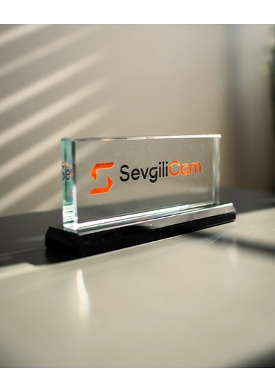 Masaüstü Zarafet 8x20 Cm - Dikey Kristal Cam Premium Kaideli Masaüstü Dekor