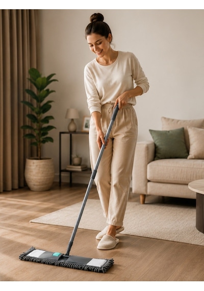 Mikrofiber Paspas Makarna Mop Seti Saplı Toz Ve Islak Zemin Temizleme Aparatı Vıchy-7028 50 Cm
