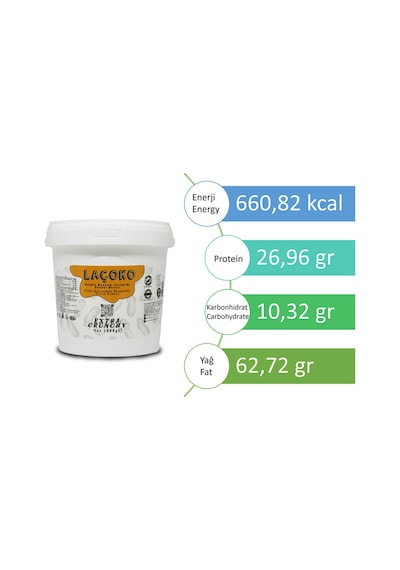 Laçoko Kova Şekersiz Katkısız Glutensiz Vegan Doğal Çifte Kavrulmuş Parçacıklı Extra Crunchy Yer Fıstığı Ezmesi 1 KG