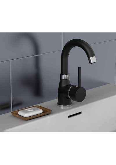 3 Lü Banyo Seti Lavabo Banyo Duş Tepeleme Robot Siyah