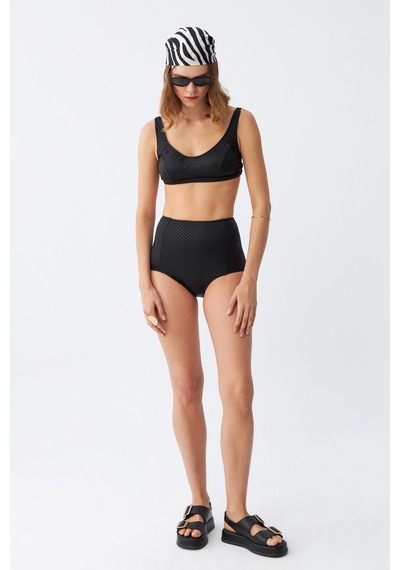 Akbeniz Kadın Siyah Pedli Yüksek Bel Bikini Takımı