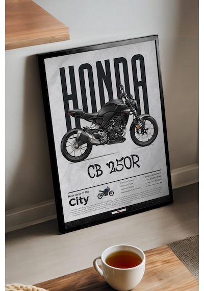 Honda Cb250r Siyah Ahşap Çerçeveli Poster, Dekoratif Motosiklet Duvar Tablosu