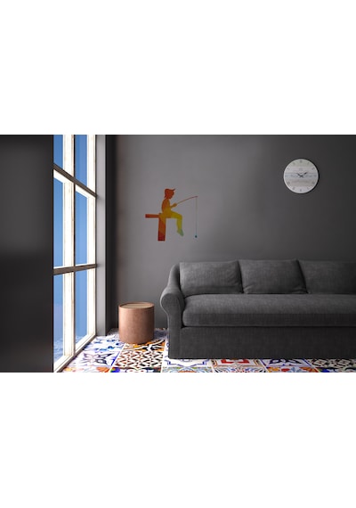 Balık Tutan Kız Folyo Sticker 20cm Uzunluk Siyah