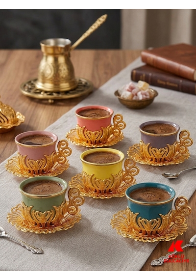 6 Kişilik Kahve Fincan Takımı Çok Renkli Gold