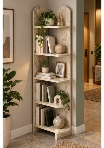 Sulorahome 5 Raflı Çok Amaçlı Dekoratif Kitaplık - Traverten Rengi