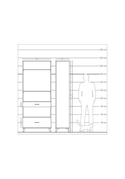 Arges Dolap 4 Raflı 2 Çekmeceli 88x30x221 Antrasit-antrasit Antrasit