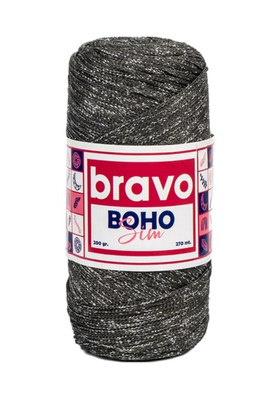 Boho Simli Polyester Makrome İplik 200 Gr 270 Metre Renk Kodu: 067g -koyu Gri Gümüş