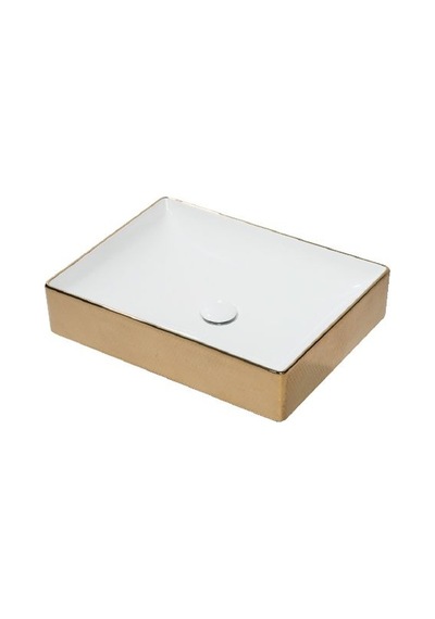 Lucco Square 50 CM Dikdörtgen Lavabo Içi Beyaz Dışı Komple Altın