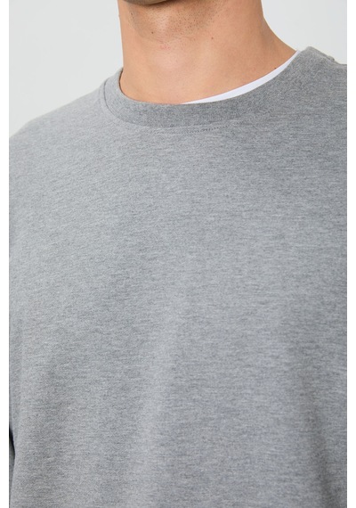 Air Jones Tommy Life Gri Melanj Pamuk Yumuşak Dokulu Standart Fit Basic Erkek Sweatshirt - 88363 GRİ MELANJ
