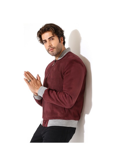 M M Marki Marki Erkek Hakiki Süet Deri Ceket, Bordo, Pilot Model, 67 Cm, Fermuarlı