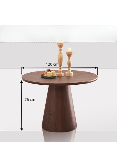 Hemera Ceviz Ahşap Yemek Masası 120x120 Ceviz Ayak - Ceviz Üst