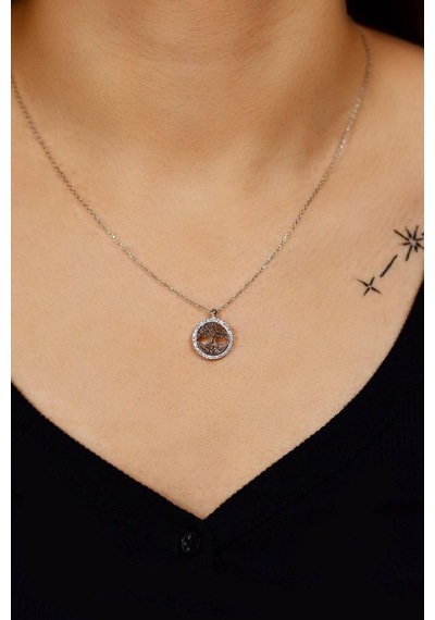 Roza Silver Zirkon Taşlı Rodyum Yaşam Ağacı Gümüş Kolye