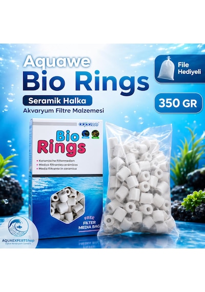 Aquawe Bio Rings - Seramik Halka - Akvaryum Filtre Malzemesi - File Hediyeli - Üstün Bakteri Tutma - 350 Gr