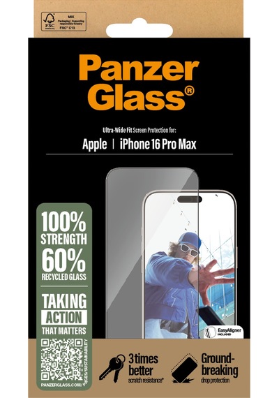 Panzerglass Apple Uyumlu iPhone 16 Pro Max Ultra-wide Fit Tam Koruma Çerçeve Aparatlı Ekran Koruyucu