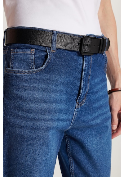 Tudors Erkek Straight Fit Bol Kesim Denim Yıkamalı Efektli Esnek Mavi Jean Kot Pantolon-34087 Mavi