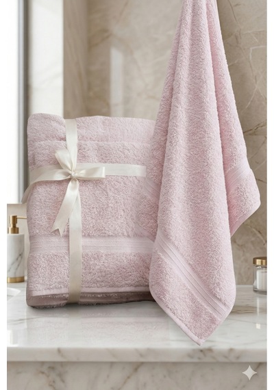 2 Li Battal Boy Banyo Havlu Seti - 100% Pamuk 90x170 Cm + 50x90 Cm Ekstra Yumuşak Emici Havlu Pudra