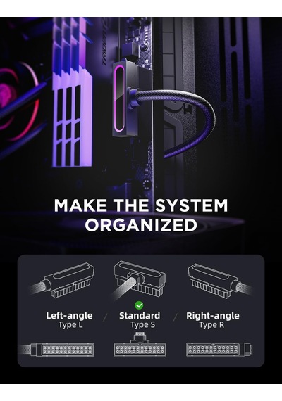 Hydrus-24pın Pc Psu Uzatma Kablosu Argb Led, Bakır Tel Anakart Güç Uzatma Kablosu Entegre Minimalist Tasarım, 2000w Güç Tüm Set , Kablo Yönetimi Ve Dıy İçin Pc Güç Kablosu