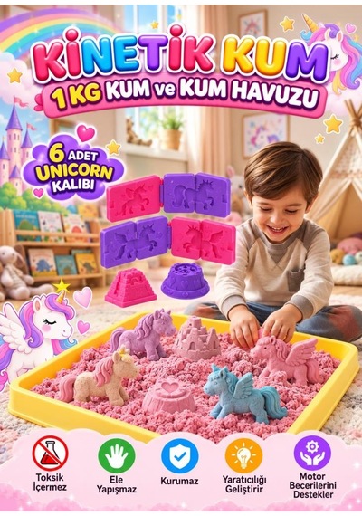 Pony Temalı Kinetik Kum 1000 Gr 6 Adet 3d Kalıplı Ve Kum Havuzlu Yapışmaz Kurumaz Oyuncak Kum Seti Çok Renkli