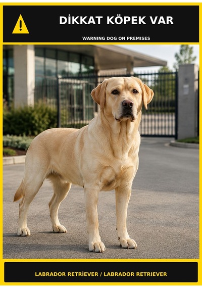Dikkat Köpek Var Labrador Retriever Görselli Pvc Uyarı Levhası 50x70cm