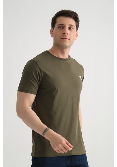 Shooter Sportwear Shooter Erkek Pamuklu Esnek T-shirt Standart Kalıp Minimal Logolu Haki