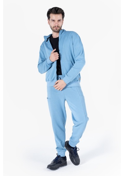 Owl 9150 Diagonel Fermuarlı Sweatshirt Light İndigo